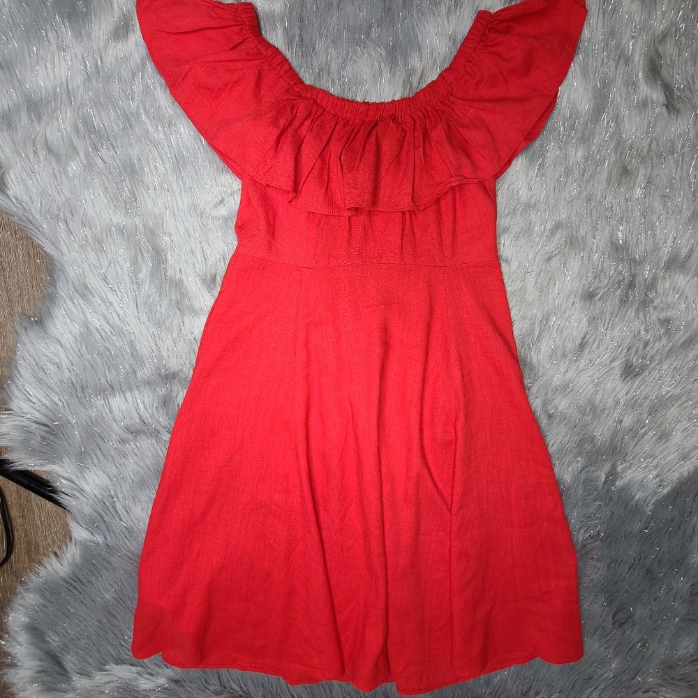 SOLD!!!! Forever 21 Off The Shoulder Red Dress - Picture 3 of 4